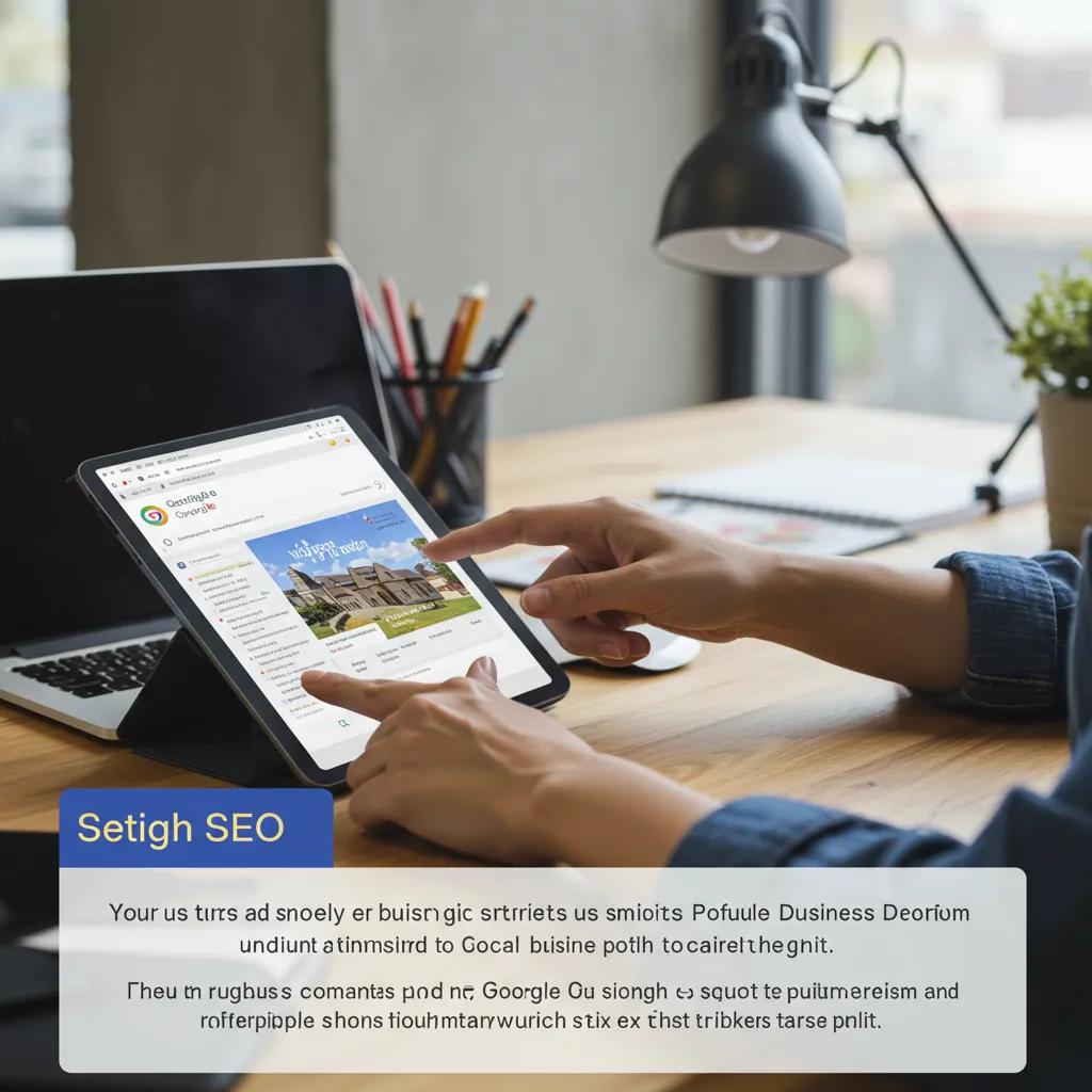 Business owner setting up Google Business Profile in a modern office