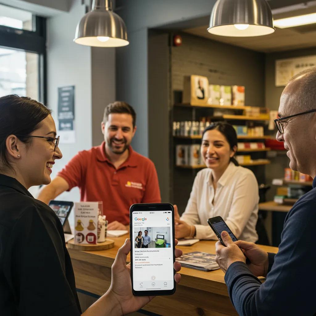 A local business owner engaging with customers, showcasing the vital role of Google Business Profile in driving local SEO success and customer connections.