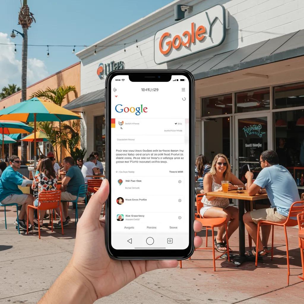 Local South Florida business with Google Business Profile on smartphone, showcasing customer engagement