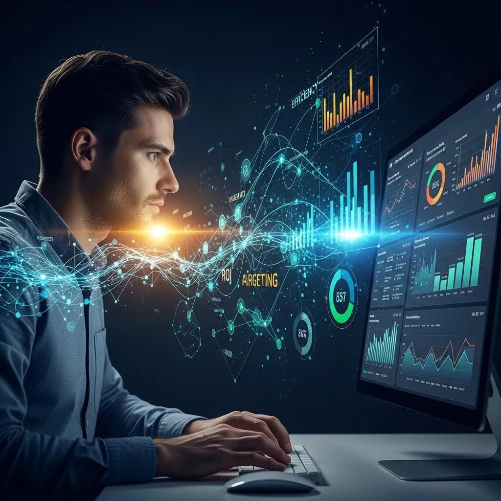 Digital marketing professional analyzing data for programmatic advertising campaigns