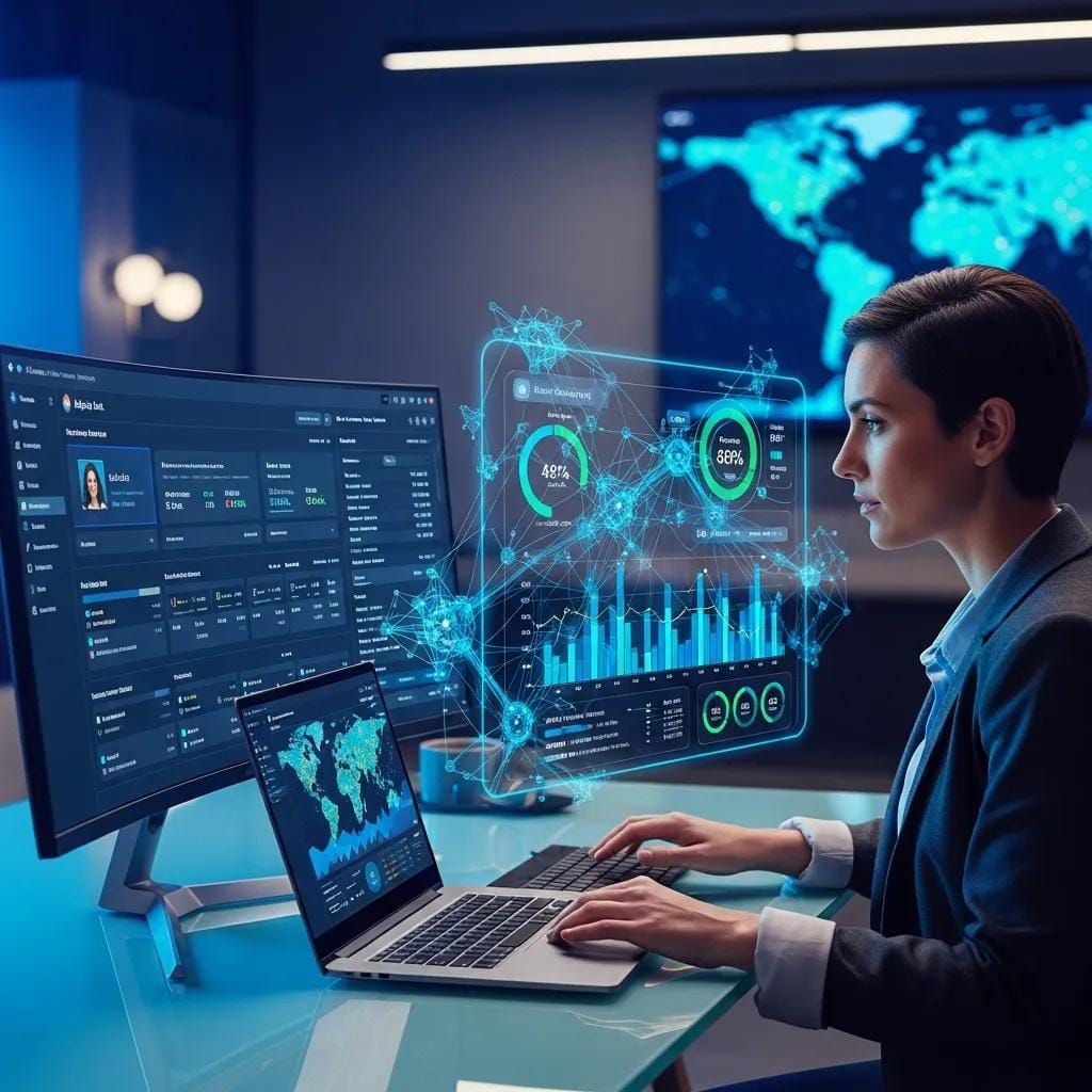 Digital marketing professional optimizing ad campaigns using AI technology