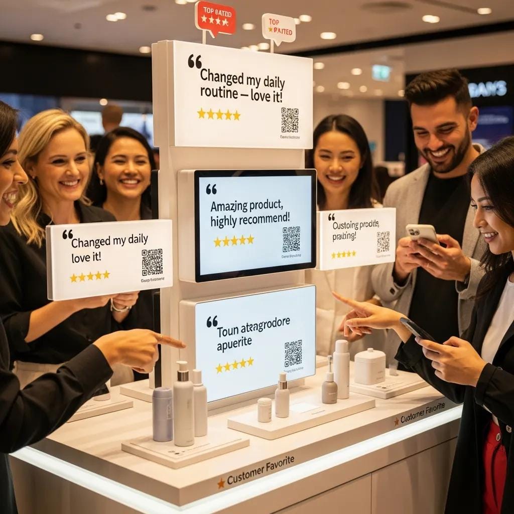 Product page showing testimonials and star ratings to illustrate social proof and its sales impact