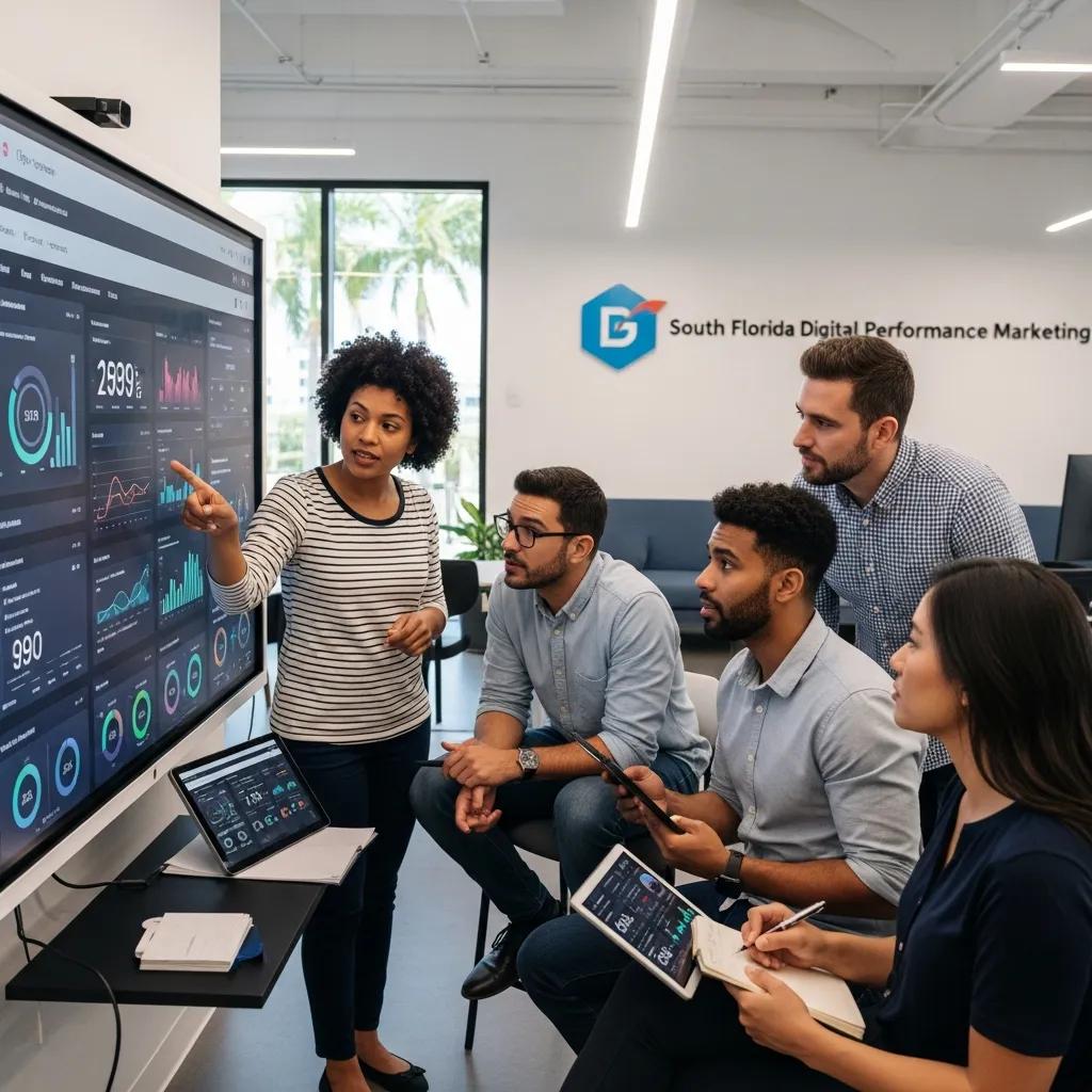 Diverse professionals collaborating in a modern office, emphasizing digital marketing strategies