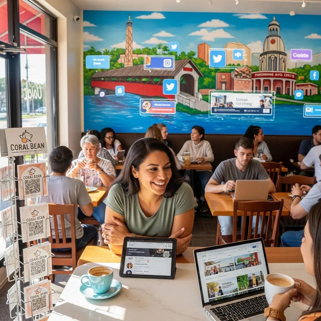 Local business owner engaging with customers using digital marketing strategies in Coral Springs, FL