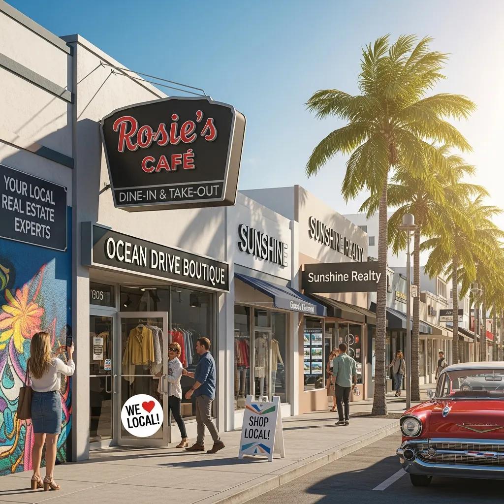 Vibrant Miami street scene highlighting local businesses and community engagement