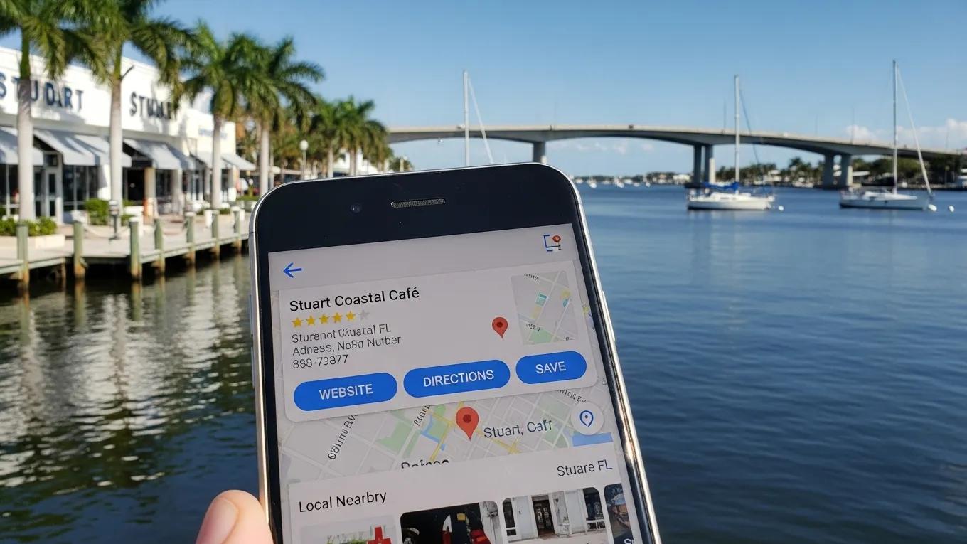 Smartphone displaying Google Business Profile with local search results in Stuart FL